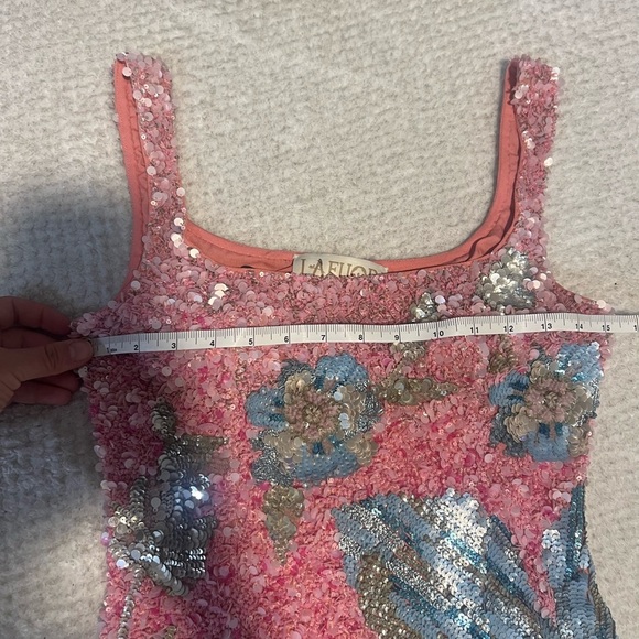 NWT LA FUORI Fleur Oasis Fully Embellished Mini Dress in Pink Ombre $890 - Small - Picture 13 of 17